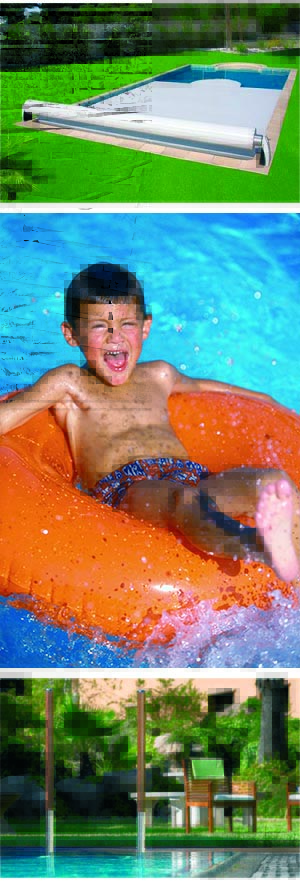 AA029008, nen a dins la piscina, amb flotador taronja, i taques a la pell sombres gotes d'aigua. Sembla que tingui la varicela